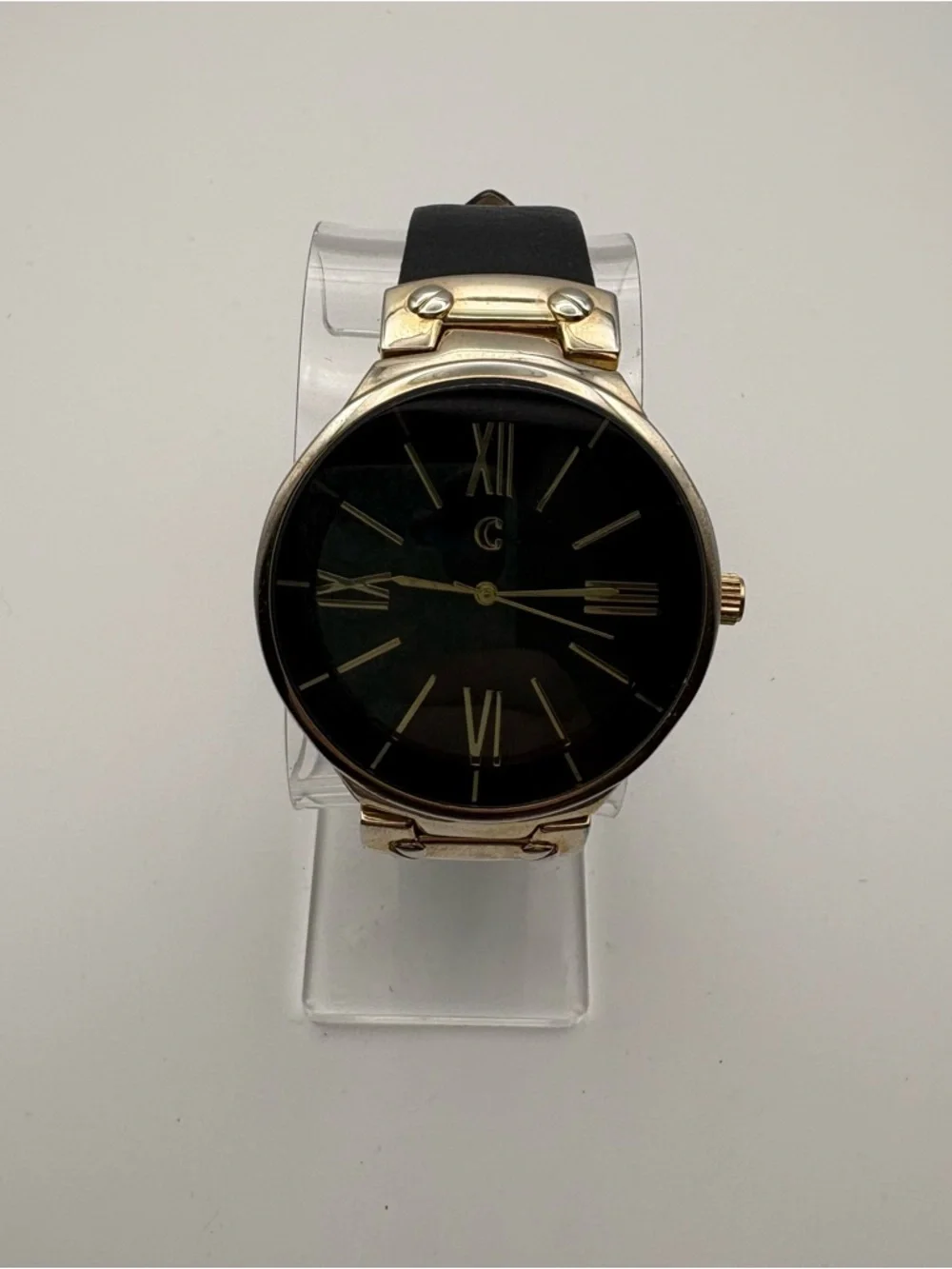 Charming Charlie Black & Gold Sleek Women’s Watch‎ New Battery Works!